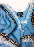 D&G by Dolce & Gabbana Blue Chiffon Baby Doll Top with Leopard Print Details FW2005