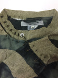 Junya Watanabe Gold Lurex and Tie-dye Green Stripe Cardigan with Antique Gold Safety Pin Details