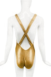 American Apparel Gold Metallic Cross Back Leotard Swim Body Suit