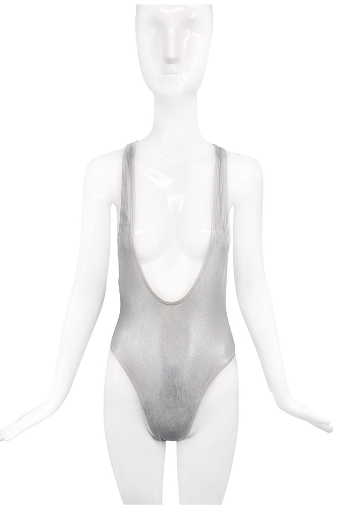 American Apparel Silver Metallic Leotard Swim Body Suit
