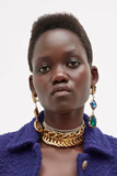 Saint Laurent YSL Emerald Green Saphire Blue and Dark Purple Gem Stone Gripoix Earrings