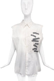 Xavier Delcour White Cut Off Sleeve Slogan Vest Shirt