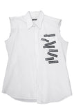 Xavier Delcour White Cut Off Sleeve Slogan Vest Shirt