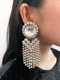 Alessandra Rich Silver Crystal Fringe Oversized Earrings