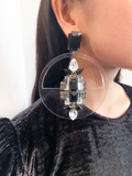 Armani Black Oversized Lucite Crystal Hoop Earrings