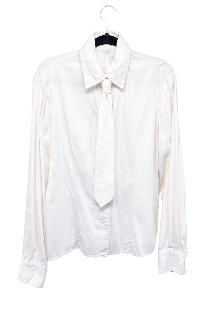 Ann Demeulemeester White Cotton Stretch Shirt with Matching Tie #