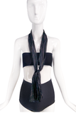 Balenciaga Le Dix Black Sheer Gold Lurex Pin Strip Chiffon Scarf