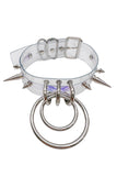Vintage Clear PVC Vinyl Silver Chrome Hardware and Spike Double Ring Choker Necklace