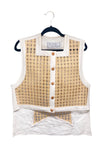 Jean-Charles de Castelbajac White Cotton Vest with Straw Weave Details and Star Cut-Out on Back