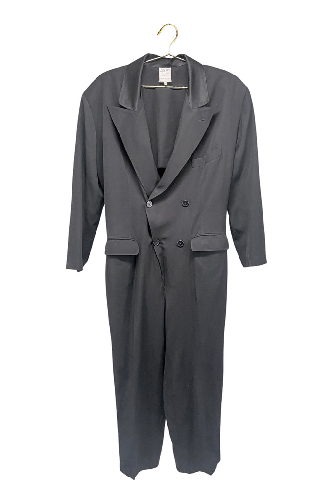 Vintage Jean Paul Gaultier Black Wool and Satin Lapel Tuxedo Jumpsuit