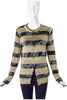 Junya Watanabe Gold Lurex and Tie-dye Green Stripe Cardigan with Antique Gold Safety Pin Details