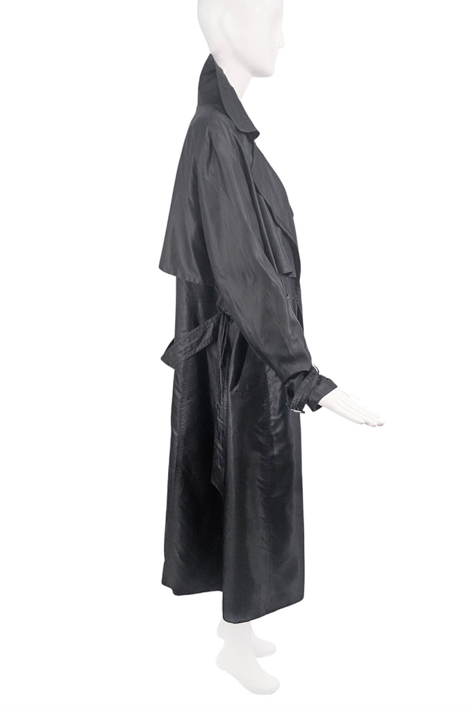 Kirsten Black Oversized Soft Nylon Trench Coat #
