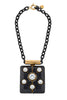 Lanvin Black Square Oversized Crystal Pendant Necklace FW2009