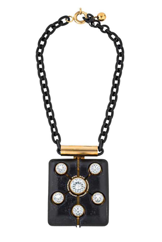 Lanvin Black Square Oversized Crystal Pendant Necklace FW2009