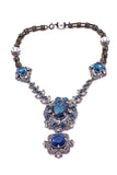 Lanvin Crystal and Sapphire Blue Costume Necklace with Geometric Crystal Pendent