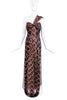 Badgley Mischka Couture Black Copper Brown Metallic Diamond Pattern Tulle Asymmetric Strap Gown Dress