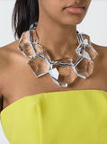 Monies Lucite  Crystal Geometric Statement Necklace