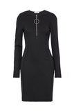 Mugler Black Jersey Bodycon Dress with Round Zipper Detail - BOUTIQUE PURCHASE PRICE