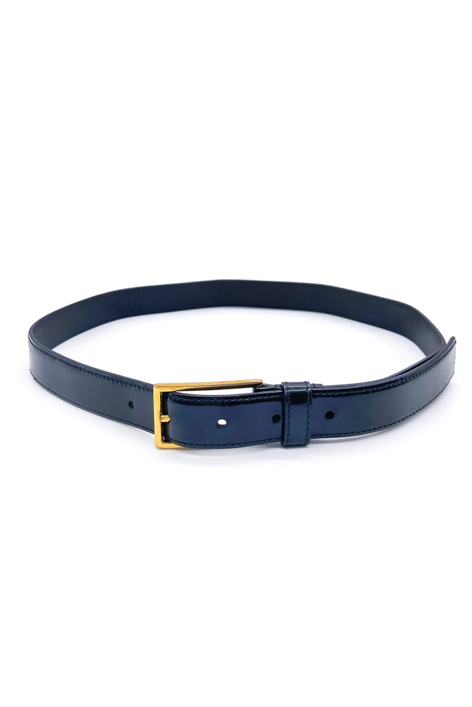 Prada Black Patent Leather Belt with Gold Buckle
