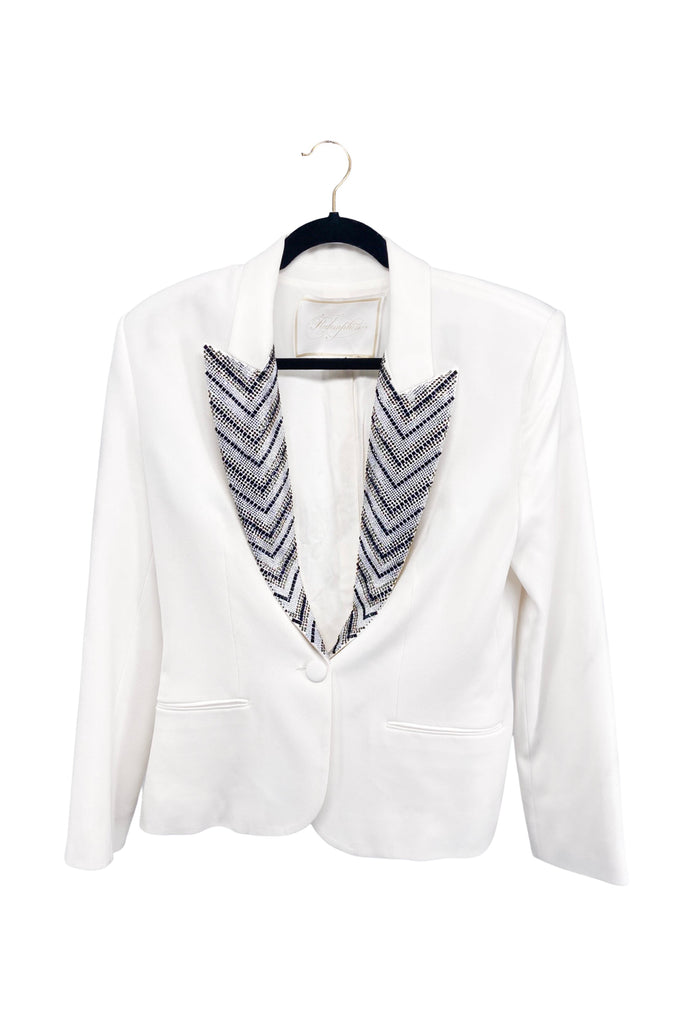 Redemption Paris White Ivory Crystal Embellished Lapel David Bowie Blazer Jacket