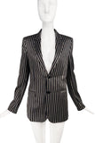 Saint Laurent Black Gold Satin Shiny Pinstriped Blazer Jacket*