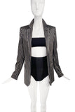 Saint Laurent Black Gold Satin Shiny Pinstriped Blazer Jacket*
