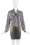 Saint Laurent Rive Gauche Black & White Leopard Bow Blouse