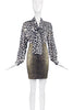 Saint Laurent Rive Gauche Black & White Leopard Bow Blouse