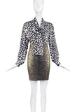 Saint Laurent Rive Gauche Black & White Leopard Bow Blouse