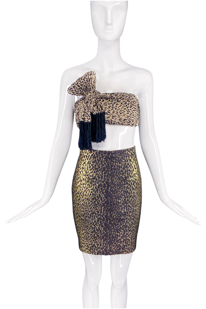 Saint Laurent Paris Gold Lurex Brocade Leopard Print Pencil Skirt SS2014 - BOUTIQUE PURCHASE PRICE