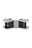Saint Laurent Paris Black and Silver Geometric Art Deco Cuff Bracelet with Crystal Details