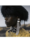 Saint Laurent Silver Crystal Fringe Extra Long Earrings Fall 2021