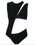 Anthony Vaccarello Black Cut Out Bathing Suit Blue Strap Spring Summer 2012
