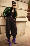 Alexandre Vauthier Green and Black Stripe Shine Lurex High-Waisted Pants FW2020