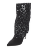 Balmain Black Silver Sequin Leopard Fold Over Metal Heel Boots