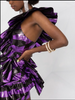 Alexander Vauthier Purple Black Stripes Lurex Metallic Ruffle Dress