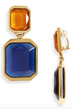Saint Laurent Gold Blue Sapphire and Amber Orange Lucite Earrings Runway Spring 2022