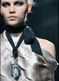 Lanvin Silver Crystal Art Deco Pendant Necklace Fall 2008
