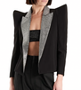 Balmain Black Silver Crystal Lapel Pointed Shoulder Klaus Nomi Tuxedo Jacket Runway Spring 2021