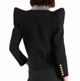 Balmain Black Silver Crystal Lapel Pointed Shoulder Klaus Nomi Tuxedo Jacket Runway Spring 2021