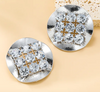 Vintage Silver Metallic Round Crystal Earrings