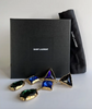 Saint Laurent YSL Emerald Green Saphire Blue and Dark Purple Gem Stone Gripoix Earrings