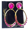 Saint Laurent YSL Vintage 80's Gold Pink Fuchsia Magenta Crystal Hoop Earrings