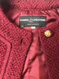 Chanel Burgundy Classic Tweed Jacket with Gold Lion Buttons - BOUTIQUE PURCHASE PRICE