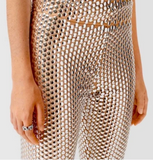 Burberry Silver Metallic Sequin Paillette Nude Stretch Leggings