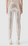 Burberry Silver Metallic Sequin Paillette Nude Stretch Leggings