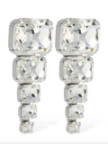 Balmain Silver Crystal Square Cascading Earrings