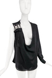 Anthony Vaccarello Black One Sleeve Lace Up Plunging Drape Top Fall 2016 Runway