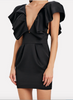 Alexandre Vauthier Black Ruffle Plunging Neckline Cocktail Dress