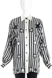 Vintage Black and White Star Print Silk Button-Up Shirt